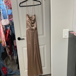 Satin Slip Maxi Dress in Champagne prom dress